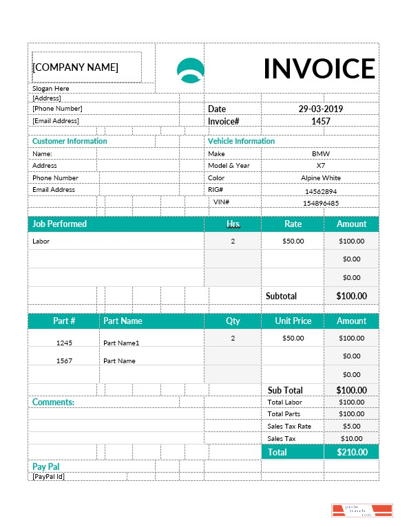 Car Repair Invoice Template PSD template